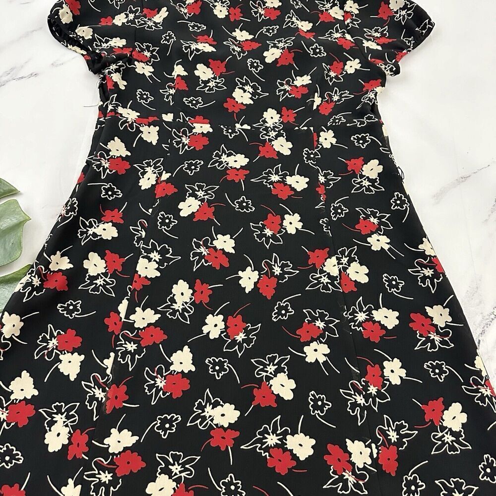 Loft Womens Vintage Y2k Slip Dress Size 6 Black Red Floral Ruffle Trim Flutter - Picture 9 of 10